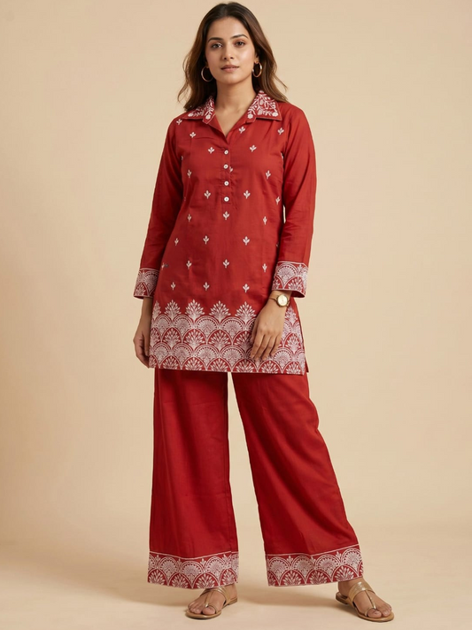 Dhabu Cotton Kurta set - Embroidered